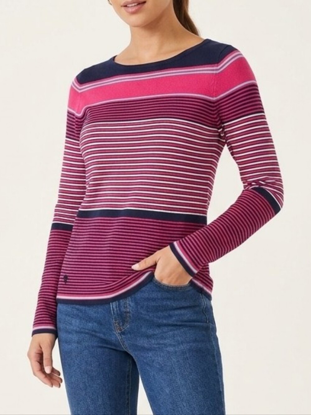 Lilly Pulitzer Striped Long Sleeve Knit Sweater Pink Navy Blue Medium